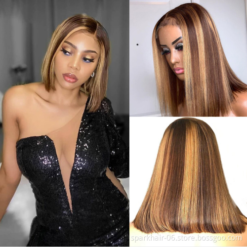 Wholesale Ombre Blonde Short Human Hair Wig Brazilian Virgin Bob Highlight Wigs 100% Human Hair Full Lace Wig With Highlights